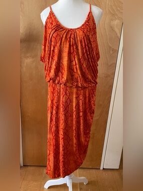Orange Spaghetti Strap Snake Print Maxi Dress